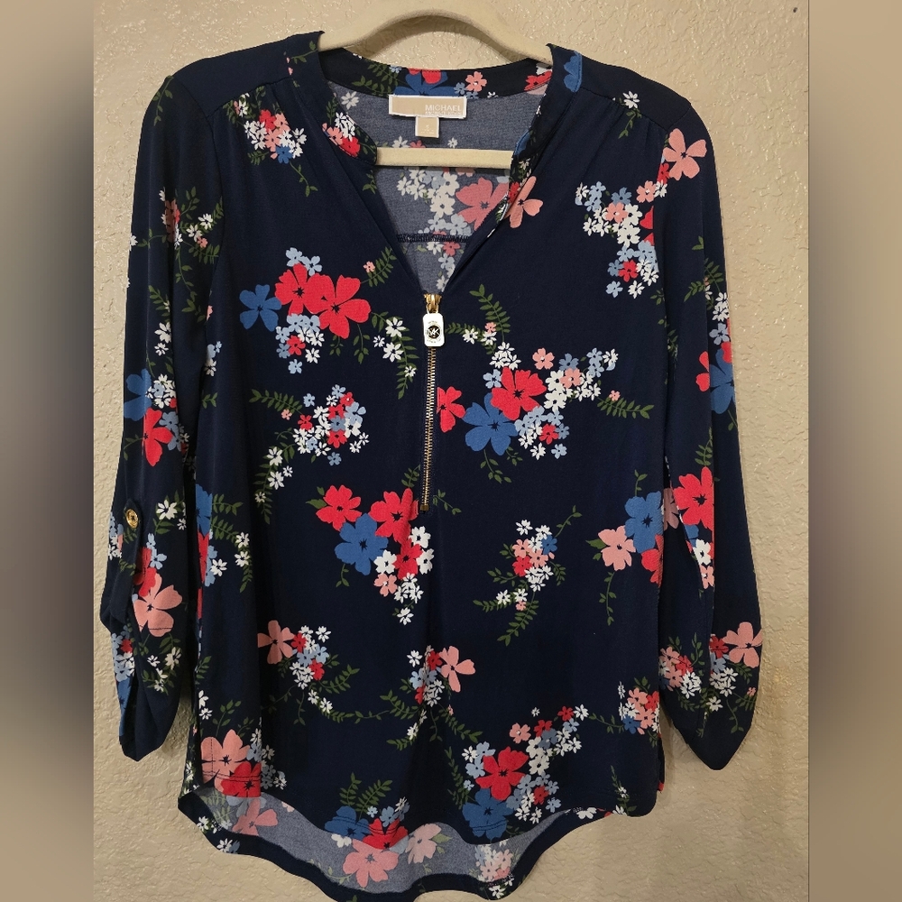 Michael Kors Dark Blue Floral Blouse